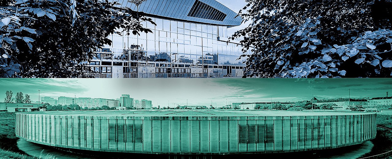 Max-Schmeling-Halle und Velodrom auf einem Bild.